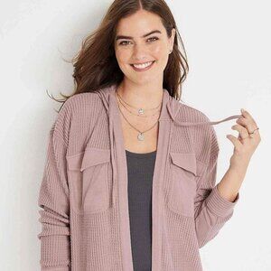 Maurices Mauve Hooded Waffle Knit Cardigan (XXL)
